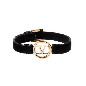 Valentino Black Leather Logo Bracelet with Box